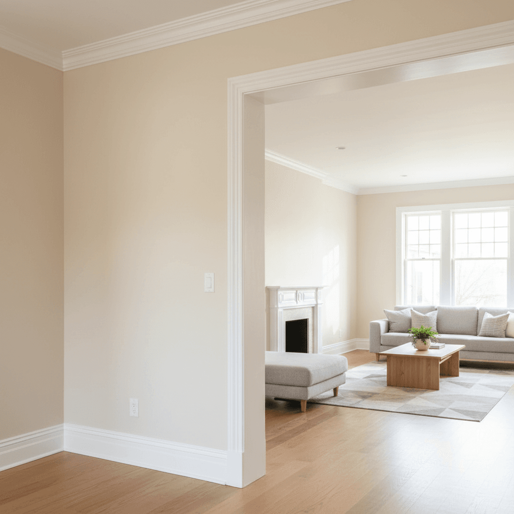 Bright, freshly painted interior room showing completed professional paint work