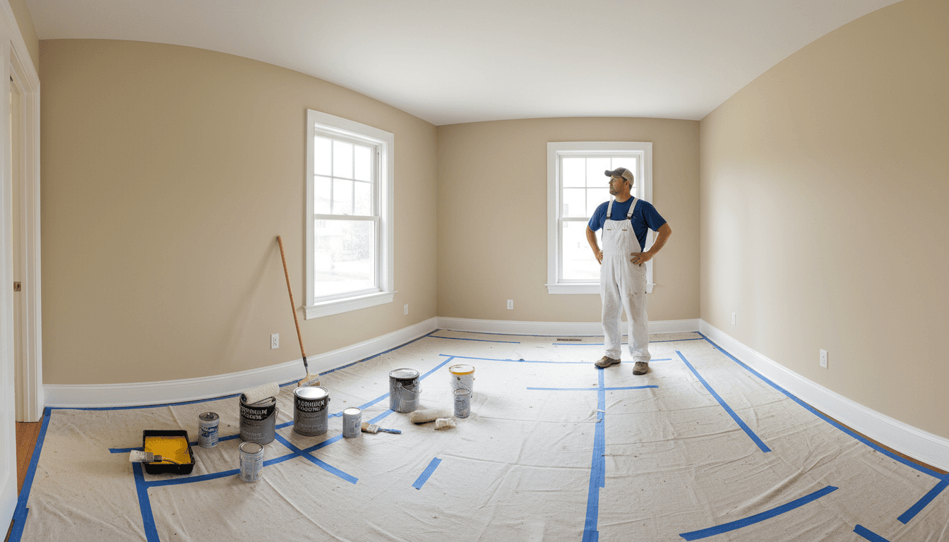 Interior wall painting with precision trim work