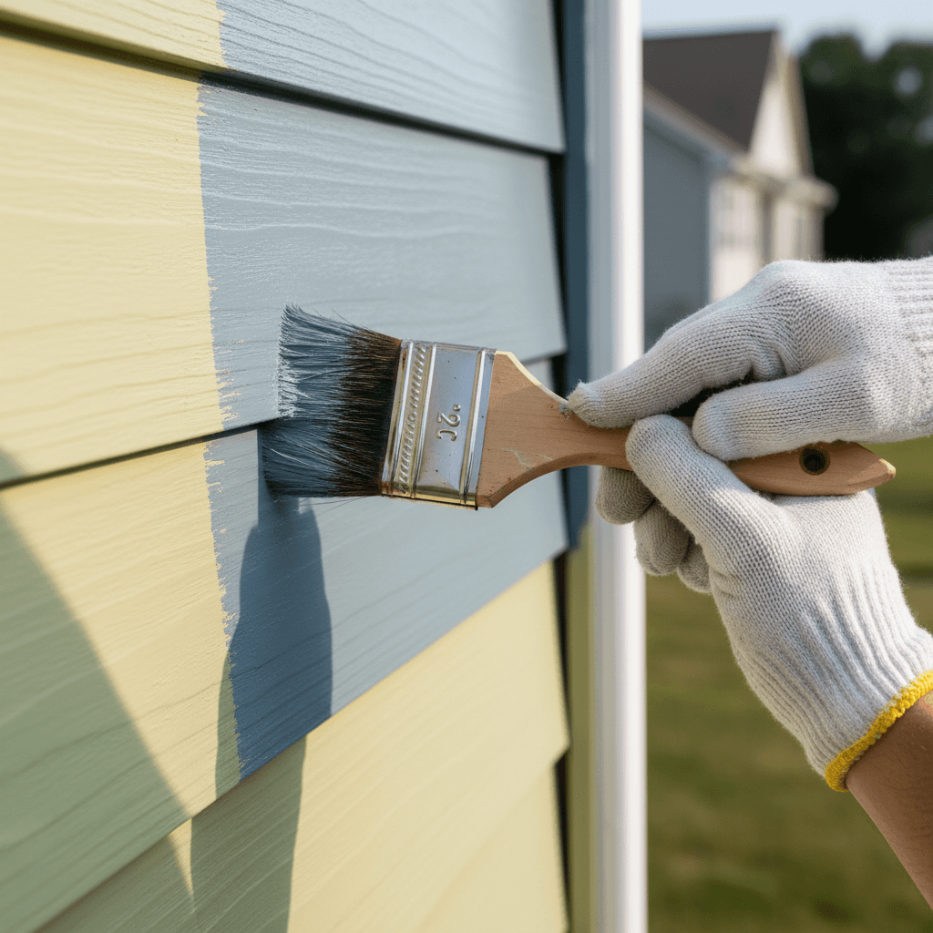 Exterior painting project on Tampa home with professional scaffolding setup